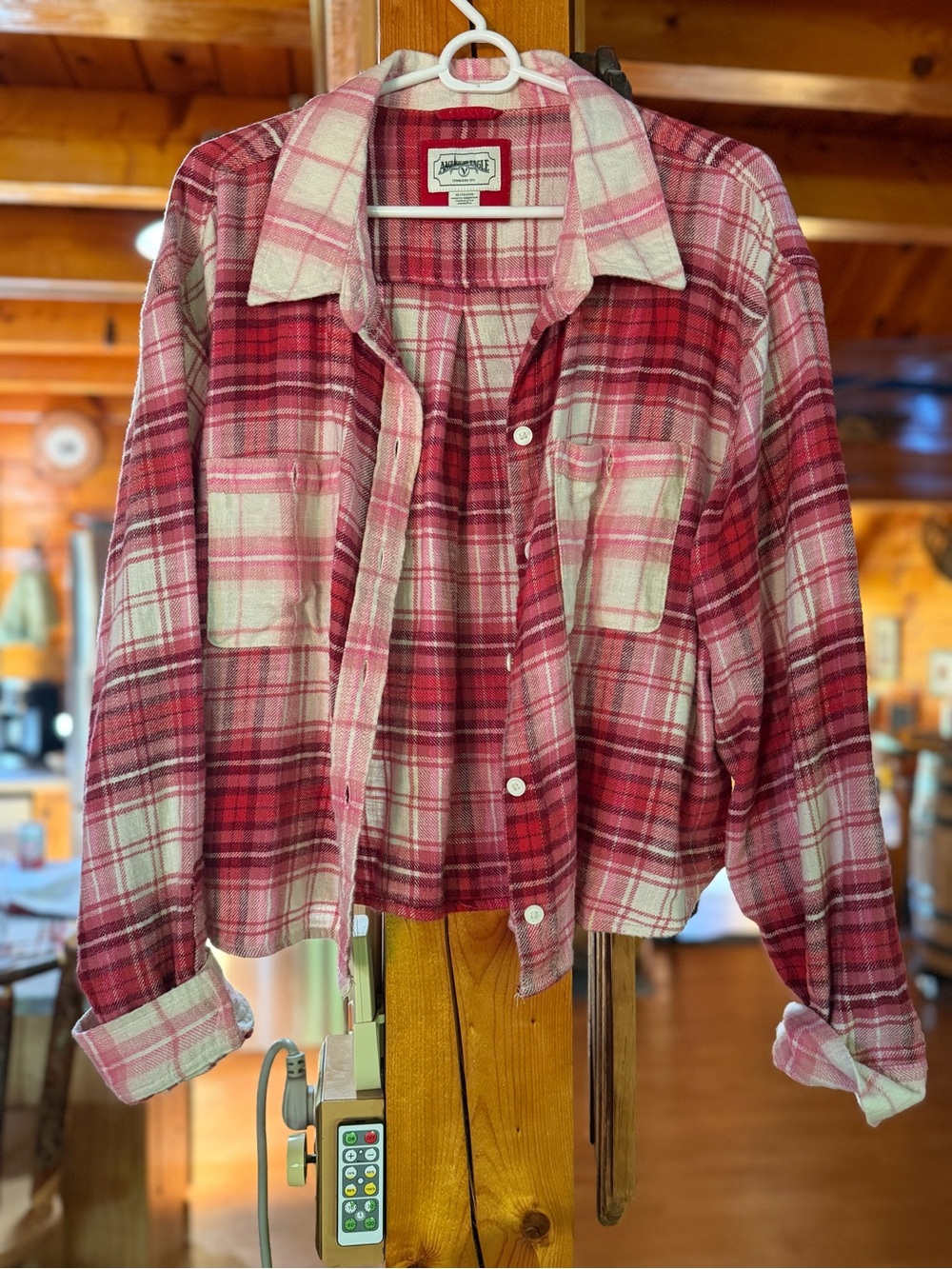 American Eagle Women’s Red Plaid Flannel Shirt Jacket